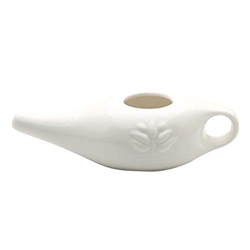 Hughdy Olla Neti de cerámica, 250 ml, para lavado de nariz, cómoda boquilla para limpieza nasal, color blanco