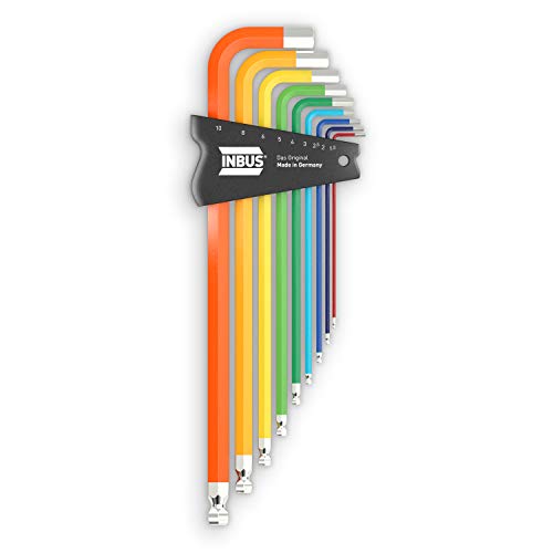 INBUS® 70273 Set de llaves hexagonales 9pz, 1.5–10mm, con ColorGrip multicolor & Cabezal de Bola — Made in Germany