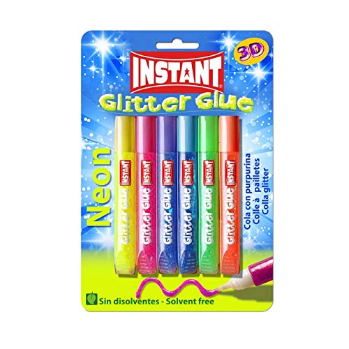 Instant – Lote de 6 pegamentos de bolígrafo líquido Fluorescente con Purpurina, 6 x 10,5 ml