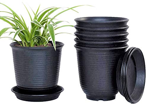KAHEIGN 6 macetas de plástico de 15,5 cm de grosor para plantas de jardín con paleta de drenaje (negro)