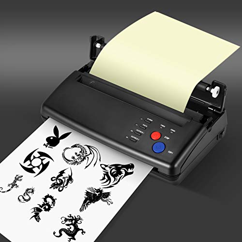 KKTECT Máquina de transferencia de tatuajes Impresora térmica Máquina copiadora de tatuajes profesional Material ABS Impresora de manuscritos de patrones 10 piezas de papel de transferencia térmica