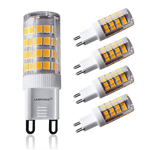 Lampaous - Lote de 4 bombillas LED G9, 3000 K blanco cálido, 5 W, equivalente a bombillas halógenas de 40 W, 350-400 lúmenes, ángulo del haz de luz de 360 grados, bajo consumo; no regulable