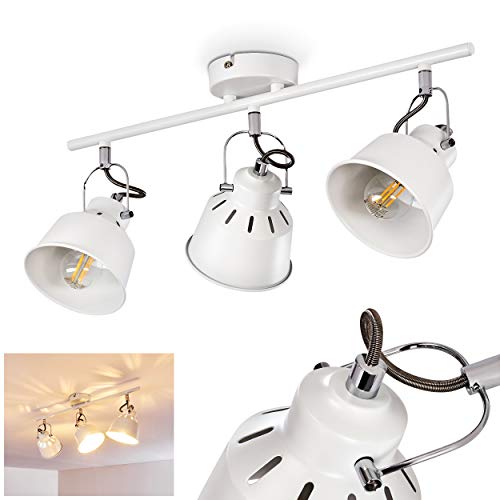 Lámpara de techo Safari, de metal en blanco, 3 x E14, máx 40 vatios, regulable, en diseño retro/vintage, adecuado para bombillas LED, ideal para salón