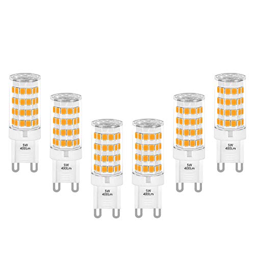 Lamparas Bombillas Capsula Pequeñas de LED Casquillo G9 GU9 5W Luz Calida 3000K 400Lm AC220-240V Equivalentes a Lamparas Halogenas de 40W Lot de 6 de Enuotek