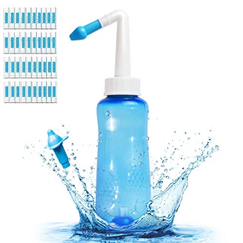 Limpiador Nasal - 300ml lavado nasal botella con 40 paquetes de sal, Lavado Nasal Irrigación Nasal Para Adultos & Niños