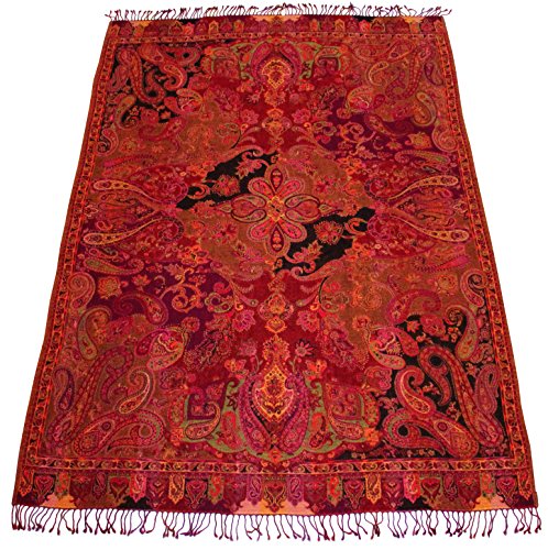 Lorenzo Cana High End - Manta de lana de lujo de jacquard tejido cachemira suave y mullida, 100 % lana, manta para el sofá, manta para el salón, color rojo en una elegancia exótica
