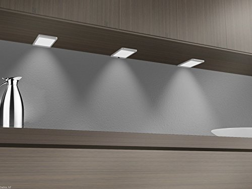 Luminaria de montaje inferior led 6 vatios SET sensor luminaria de cocina «spot» empotrado proyector empotrado, color de la luz: blanco cálido, tamaño del set: SET de 2, selección: sin sensor