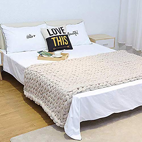 Manta De Punto Hecha A Mano, 100% Lana Merino Thick Line Throw Soft Rug Sofa Bed Lounge Decorator Home Decor,Beige,50 * 50cm