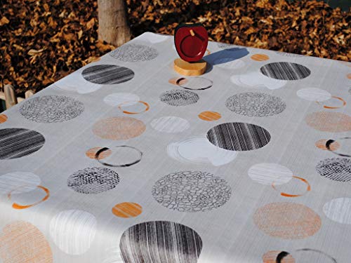 Mantel de Hule PVC Estampado círculos. Colores Beige, Naranja y Blanco. Pisa (140_x_200_cm )