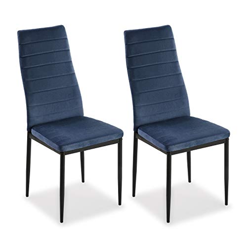 Mimma 21940012 Set de Dos sillas de Comedor de Terciopelo Valentina, Hierro, Azul, 96 x 53 x 43 cm