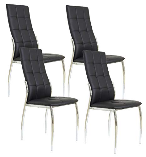 Miroytengo Pack 4 sillas Laci Estilo Moderno Negras Comedor salón Polipiel cromadas 101x51x45