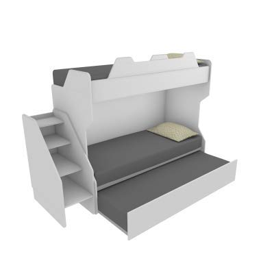 MOBILFINO CAMERETTE SMARTR Litera con tercera cama extraíble y elevable, 80 x 190 cm, fabricada en Italia, color blanco