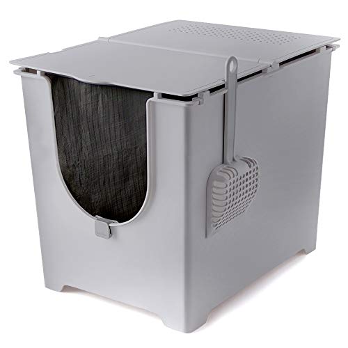 ModKat El kit de caja de arena con tapa incluye pala y forro de lona reutilizable, color gris