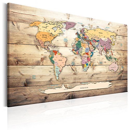 murando - Mapamundi con Tablero para Clavar chinchetas 120x80 cm - Cuadro en Lienzo sintético - 1 Parte - Panel de Fibra - Mapa del Mundo Continente - - Viajes geografia Vintage k-C-0077-v-a