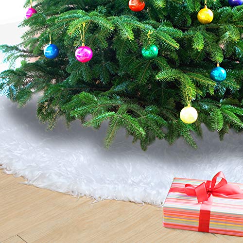 Naler Falda del Árbol de Navidad Alfombra Blanca Redonda Navidad Decoración Manta Cubierta de Base del Árbol (Diámetro 122cm)