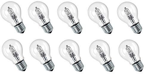 NCC-Licht - Lote de 10 bombillas halógenas (52 W = 70 W / 75 W, E27, 2000 h, luz blanca cálida, intensidad regulable)