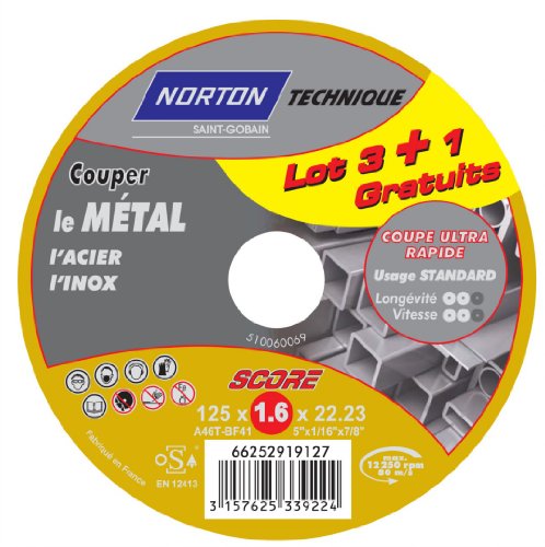 Norton - Lote de 4 discos de corte para metal (125 x 1,6 x 22,3 mm)