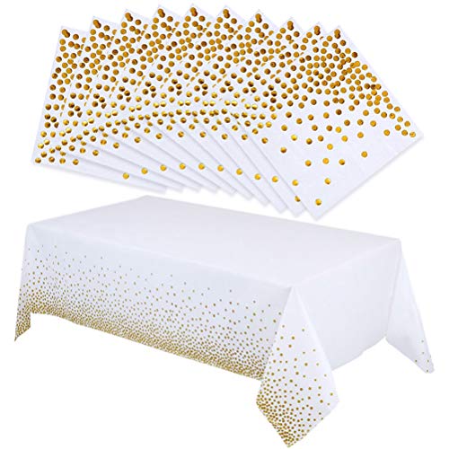 nuoshen Cubiertas de mesa de fiesta con lunares dorados + 50 servilletas, manteles de papel de una sola vez, ideales para suministros de fiesta de cumpleaños.
