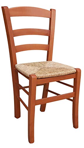 ok affarefatto zimbardi costanza Silla de madera maciza de color cerezo con asiento de paja para restaurante, casa, modelo Paesana robusta con patas de 36 x 40 mm ya montada