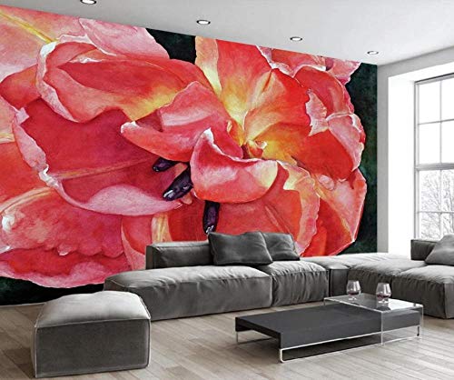 Papel Pintado Pared 3D Lirio Rojo Acuarela Abstracta Moderno Dormitorio Salon Decoracion murales
