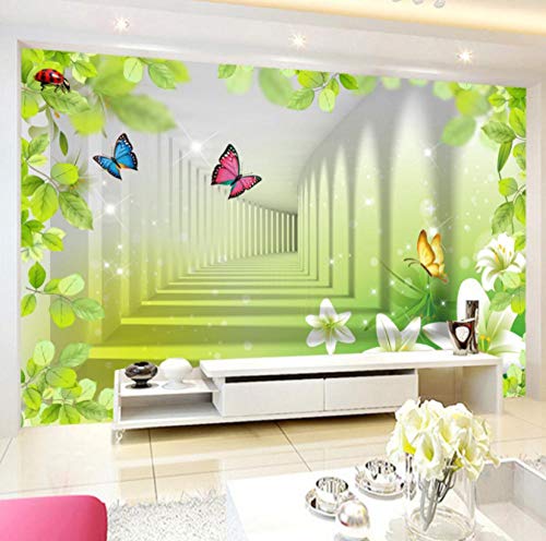 Papel tapiz impreso personalizado, lirio, mariposa, hoja verde, pintura de pared moderna, arte abstracto, espacio estereoscópico 3D, papel tapiz para pared-430cmx300cm
