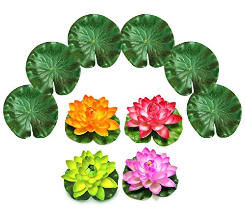 PIXHOTUL - Decoraciones artificiales para estanques flotantes de agua, flores de loto y hojas de loto para decoración de estanques (18 cm B)