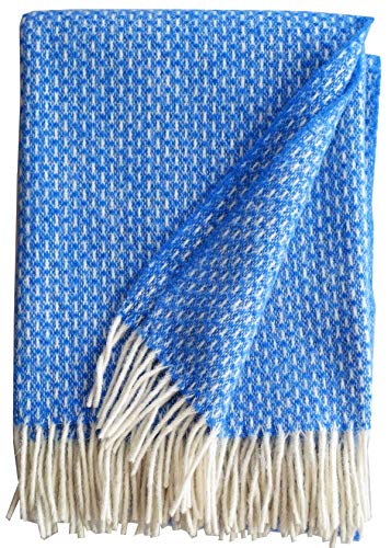 Plaids & Co Silkeborg - Manta (100% lana virgen de Nueva Zelanda, con flecos, 140 x 200 cm), color azul