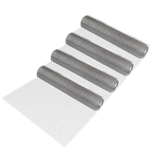 [pro.tec] 4 rollos de malla de alambre (cuadrados)(1m x 25m)(galvanizado) valla de tela metálica gris
