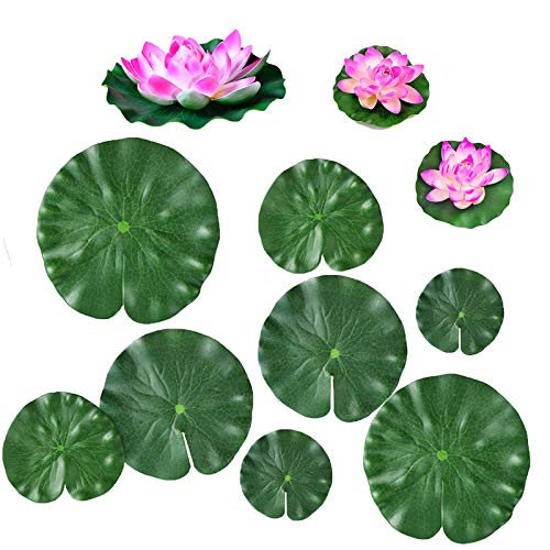 Quanyuchang 11 unidades de plantas flotantes artificiales de lirio de agua, flores de loto y hojas para el hogar, jardín, estanques, piscina, acuario, pecera, decoración de paisaje.