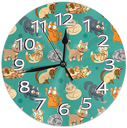 Reloj de Pared Whole Lotta Cat Reloj de Pared Decorativo Silencioso Sin tictac - Redondo Fácil de Leer