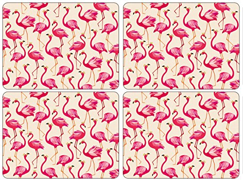 Sara Miller para Portmeirion Flamingo Placemat Set de 4, cerámica, multicolor, 30.5 x 23cm x 0.58cm