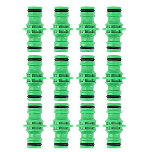 ShawFly Paquete de 12 Conectores de Manguera Macho Doble Extensor ABS Accesorios de Tubo de jardín de pezón bidireccional para unir Tubo de Tubo de Manguera de jardín (Verde)