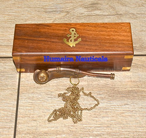 Silbato náutico marítimo de latón/cobre Boatswain ~ Bosun Call Pipe~con caja de madera LLAVERO