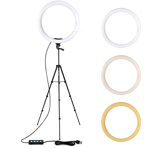 TACKLIFE 12”(30cm) Luz de Anillo, 3 Color 10 Brillos, Altura Ajustable 40cm-140cm Trípode con 2 Soportes Giratorio de Teléfono, 360° PTZ, Regulables Control Remoto Bluetooth, para Selfie INS TIK TOK