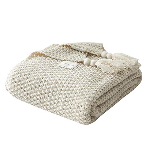 UnvfRg - Manta de punto nórdica hecha a mano a la moda, suave, para sofá o cama, beige