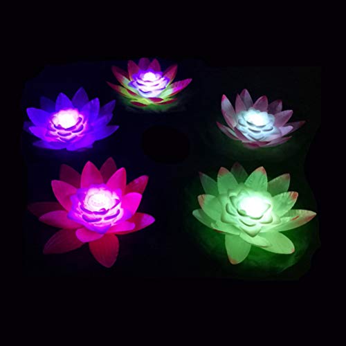 Uonlytech - Luz LED flotante para piscina, impermeable, diseño de flor de loto, para piscina, jardín, exteriores, 6 unidades, color aleatorio