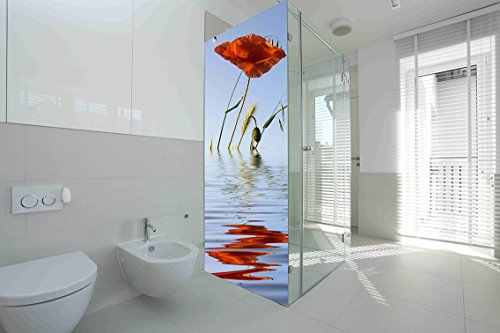 Vinilo para Mamparas baños Amapola en Agua |Varias Medidas 60x200cm | Adhesivo Resistente y de Facil Aplicación | Pegatina Adhesiva Decorativa de Diseño Elegante|