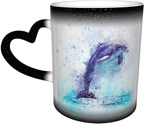 Acuarela Mix Media Dolphin Taza que cambia de color sensible al calor en el cielo Tazas de café Taza de cerámica Regalos personalizados para amantes de la familia Amigos