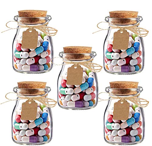 Amajoy - 5 tarros de cristal con 250 cápsulas con mensajes de amor, con pastillas de 2 colores, para San Valentín, regalo de cumpleaños, Día de la Madre o recuerdo de boda