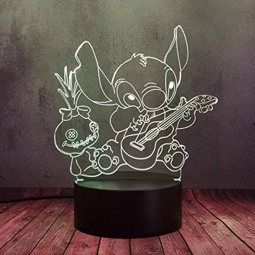 Anime Cartoon 3D Lámpara Óptica LED Luz de Noche Lilo y Stitch Kawaii Muñeca Koala Play Guitarra Modelo Lava Escritorio Flash Decoración Colorida Lámpara de Mesa de Atenuación Niño Regalo Pantalla