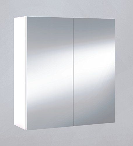 Armario con espejo, cuarto de baño o aseo, para colgar con 2 puertas y 2 baldas interiores color blanco brillo 60x65x21cm