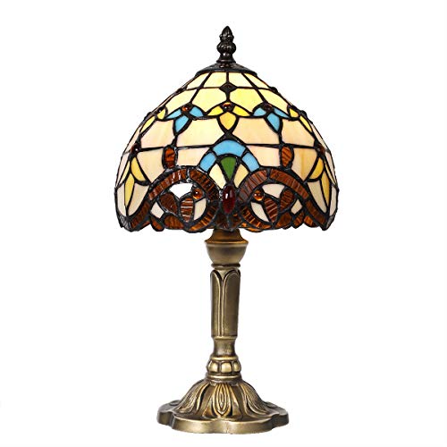 Artpad decoración mediterránea, lámpara de mesita de noche barroca, con enchufe e interruptor de la UE, coloreado, pantalla de vidrio, lámpara de mesa retro vintage, lustre LED