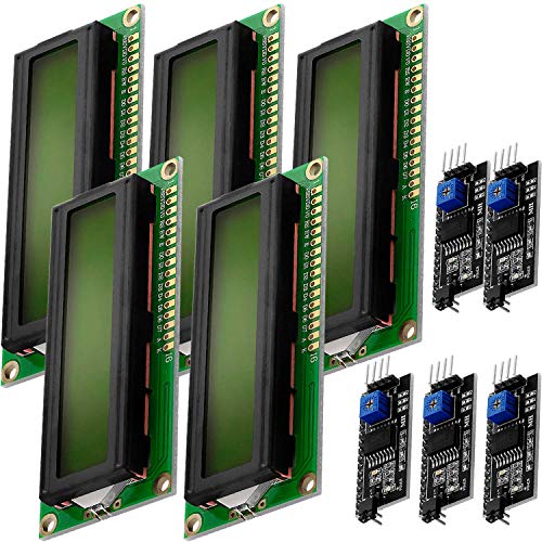 AZDelivery 5 x Modulo Pantalla LCD Display Verde HD44780 1602 con interfaz I2C 16x2 caracteres negros compatible con Arduino con E-book incluido!
