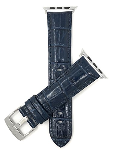 Bandini Correa de repuesto para reloj Apple Watch de 42 mm/44 mm, azul, extra larga (XL), piel estilo cocodrilo para hombre, brillante, compatible con series 6, 5, 4, 3, 2, 1.