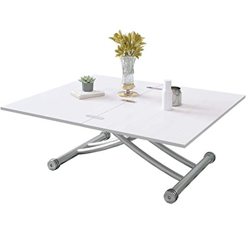 Beliwin Mesa de café elevable, altura ajustable, mesa de comedor de fiesta, muebles blancos para oficina en casa (mesa blanca)