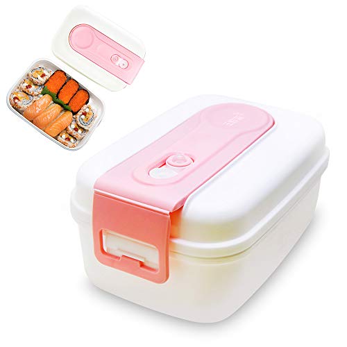 Bento Box Contenedor de Ensalada Fiambreras con 3 Compartimentos y Aperitivos, ensaladera con contenedor de Vendaje Fiambreras Caja de Almuerzo Ideal para Microondas (Caja Rosa)