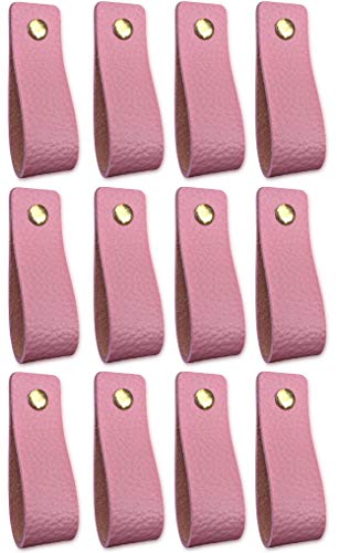 Brute Strength - Tiradores de piel para muebles - Color rosa claro - 12 unidades - 16,5 x 2,5 cm - Contiene 3 colores por tirador de piel para armarios de cocina - Baño - Armarios