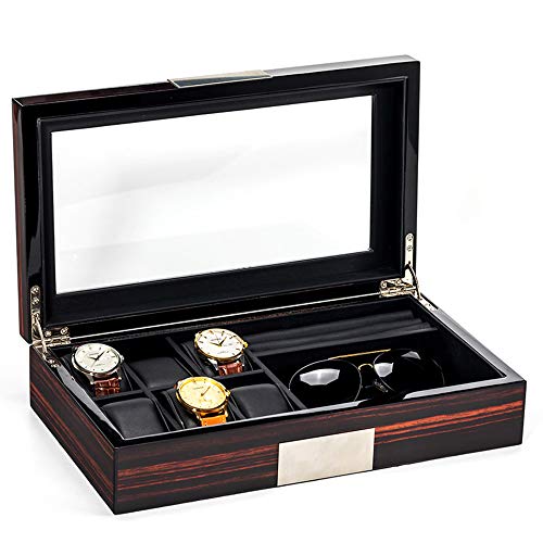 Caja de almacenamiento de relojes de madera de lujo de alta gama para hombres Juego de caja de ojos de reloj de gran capacidad europea hecha de madera maciza pura 6 mesas de vidrio techo corredizo a