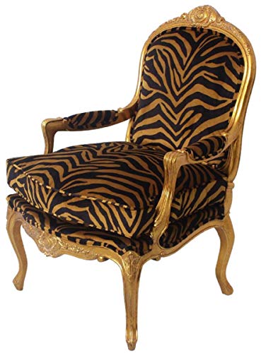 Casa Padrino sillón Barroco de Lujo Oro/Negro/Oro 69 x 77 x A. 108 cm - Sillón de salón de Caoba Noble con Elegante patrón de Tigre - Muebles Barrocos