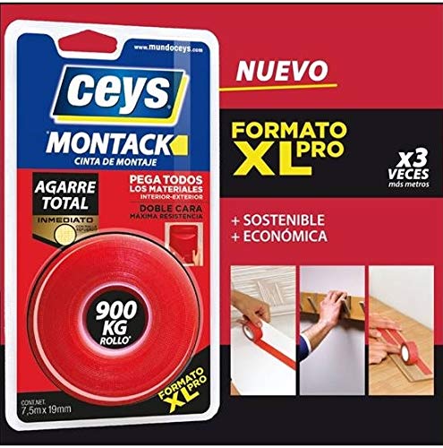 ceys Montack Agarre Total Inmediato Cinta XL 7,5mts x 19mm, Rojo, 0